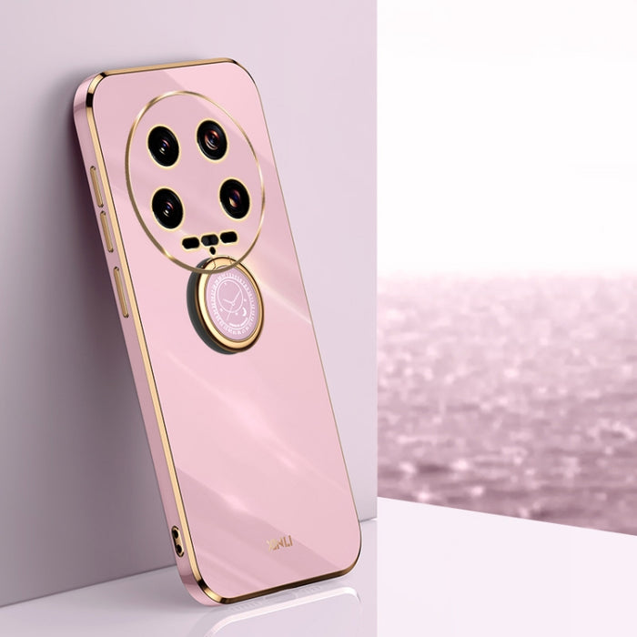 XINLI Estuche a prueba de golpes de TPU con borde dorado chapado en 6D recto con soporte para anillo, For Xiaomi Civi 4 Pro, For Xiaomi Redmi A3, For Xiaomi 14 Ultra 5G