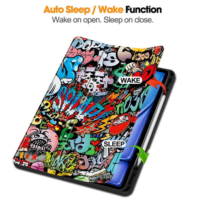 Funda para tableta de cuero inteligente con soporte triple pintado Custer y bandeja para bolígrafos, For iPad Pro 13 2025 / 2024, For iPad Air 13 2024 / 2025