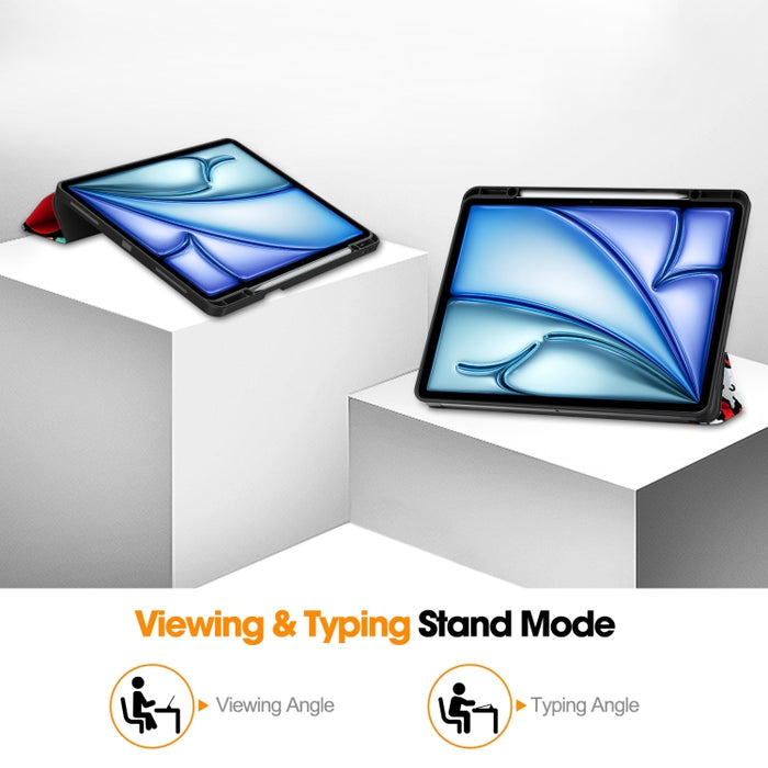 Funda para tableta de cuero inteligente con soporte triple pintado Custer y bandeja para bolígrafos, For iPad Pro 13 2025 / 2024, For iPad Air 13 2024 / 2025