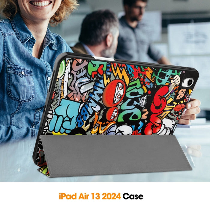 Funda para tableta de cuero inteligente con soporte triple pintado Custer y bandeja para bolígrafos, For iPad Pro 13 2025 / 2024, For iPad Air 13 2024 / 2025