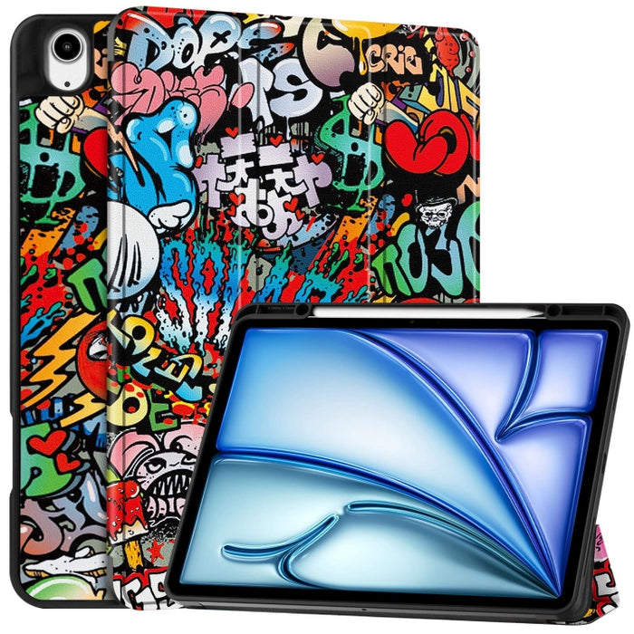 Funda para tableta de cuero inteligente con soporte triple pintado Custer y bandeja para bolígrafos, For iPad Pro 13 2025 / 2024, For iPad Air 13 2024 / 2025
