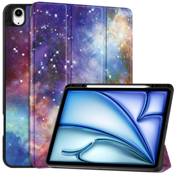 Funda para tableta de cuero inteligente con soporte triple pintado Custer y bandeja para bolígrafos, For iPad Pro 13 2025 / 2024, For iPad Air 13 2024 / 2025