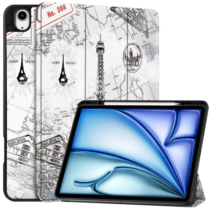 Funda para tableta de cuero inteligente con soporte triple pintado Custer y bandeja para bolígrafos, For iPad Pro 13 2025 / 2024, For iPad Air 13 2024 / 2025