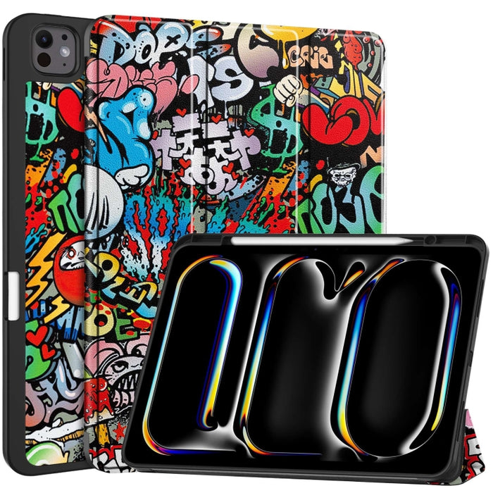 Funda para tableta de cuero inteligente con soporte triple pintado Custer y bandeja para bolígrafos, For iPad Pro 13 2025 / 2024, For iPad Air 13 2024 / 2025