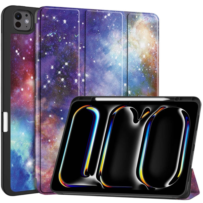 Funda para tableta de cuero inteligente con soporte triple pintado Custer y bandeja para bolígrafos, For iPad Pro 13 2025 / 2024, For iPad Air 13 2024 / 2025