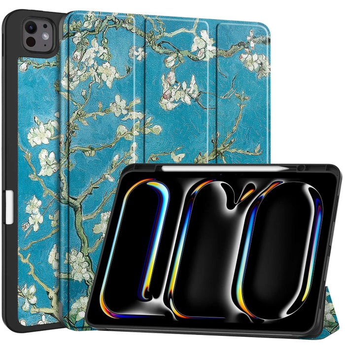 Funda para tableta de cuero inteligente con soporte triple pintado Custer y bandeja para bolígrafos, For iPad Pro 13 2025 / 2024, For iPad Air 13 2024 / 2025