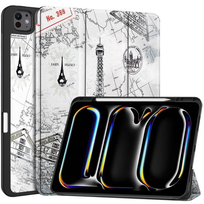 Funda para tableta de cuero inteligente con soporte triple pintado Custer y bandeja para bolígrafos, For iPad Pro 13 2025 / 2024, For iPad Air 13 2024 / 2025
