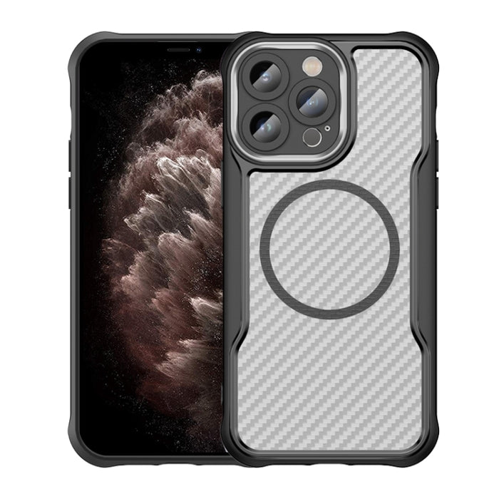 Funda para teléfono translúcida MagSafe con textura de fibra de carbono, For iPhone 11 Pro