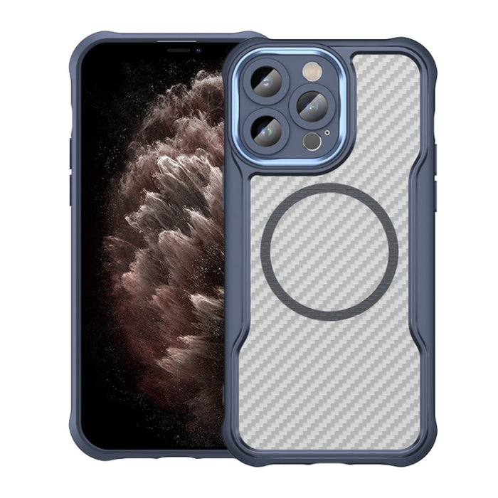 Funda para teléfono translúcida MagSafe con textura de fibra de carbono, For iPhone 11 Pro