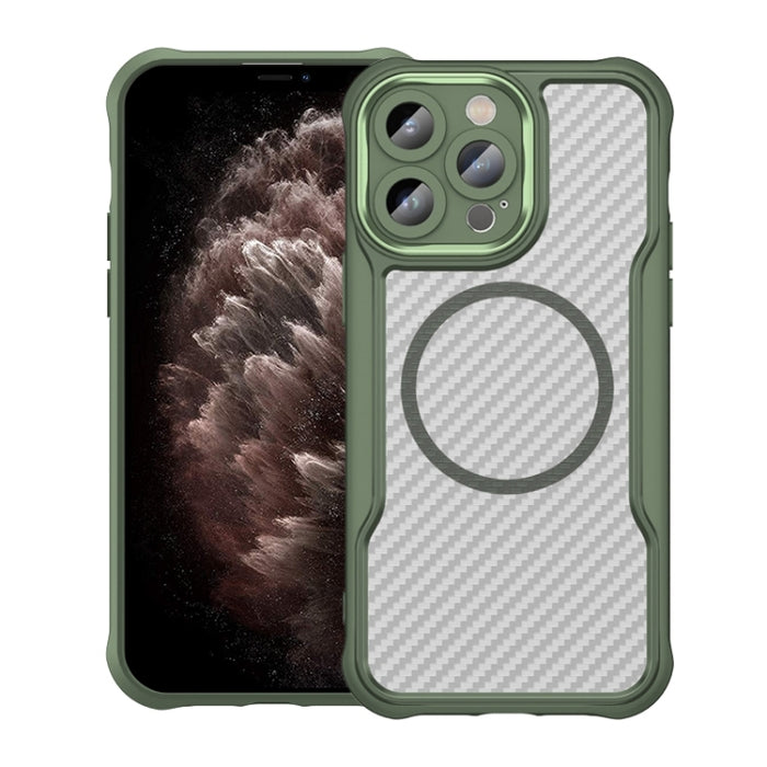 Funda para teléfono translúcida MagSafe con textura de fibra de carbono, For iPhone 11 Pro