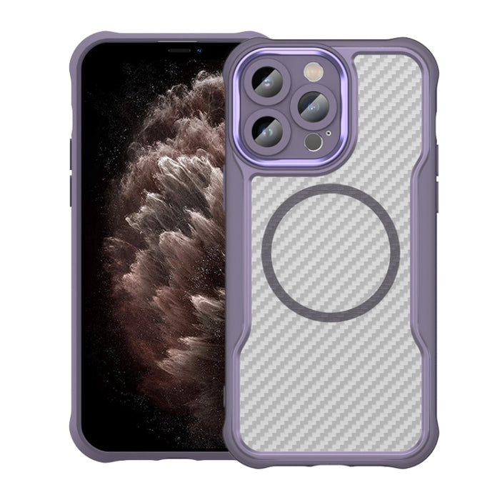 Funda para teléfono translúcida MagSafe con textura de fibra de carbono, For iPhone 11 Pro