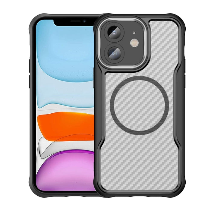 Funda para teléfono translúcida MagSafe con textura de fibra de carbono, For iPhone 11 Pro