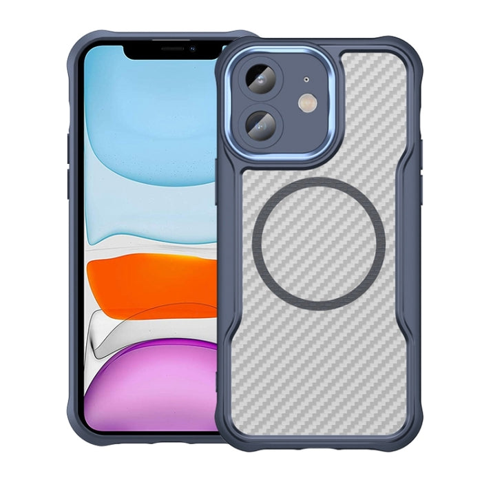 Funda para teléfono translúcida MagSafe con textura de fibra de carbono, For iPhone 11 Pro