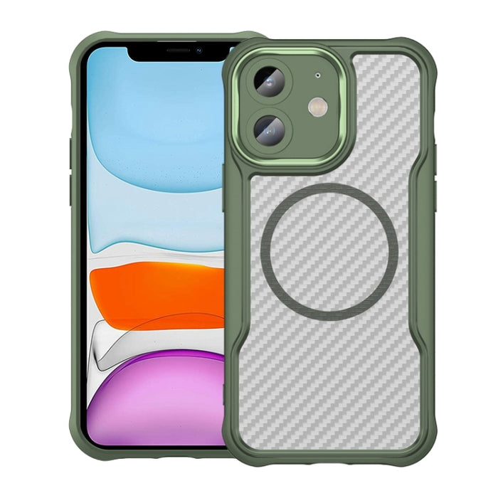 Funda para teléfono translúcida MagSafe con textura de fibra de carbono, For iPhone 11 Pro