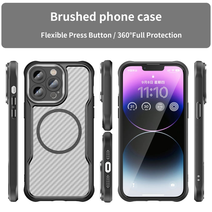 Funda para teléfono translúcida MagSafe con textura de fibra de carbono, For iPhone 11 Pro