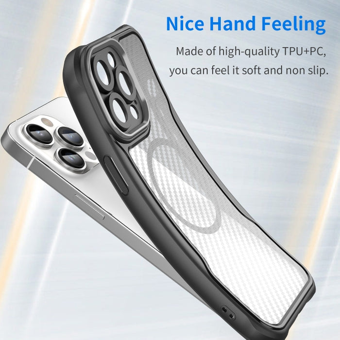 Funda para teléfono translúcida MagSafe con textura de fibra de carbono, For iPhone 11 Pro