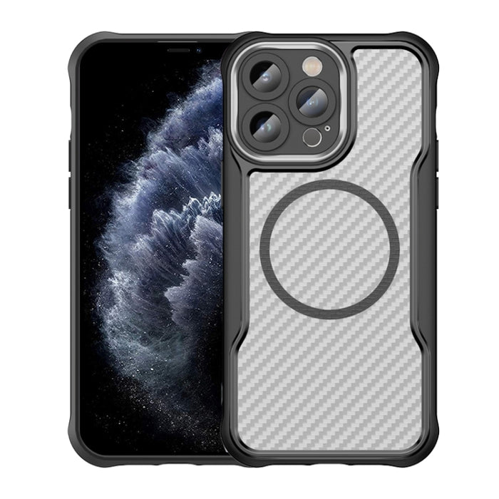 Funda para teléfono translúcida MagSafe con textura de fibra de carbono, For iPhone 11 Pro