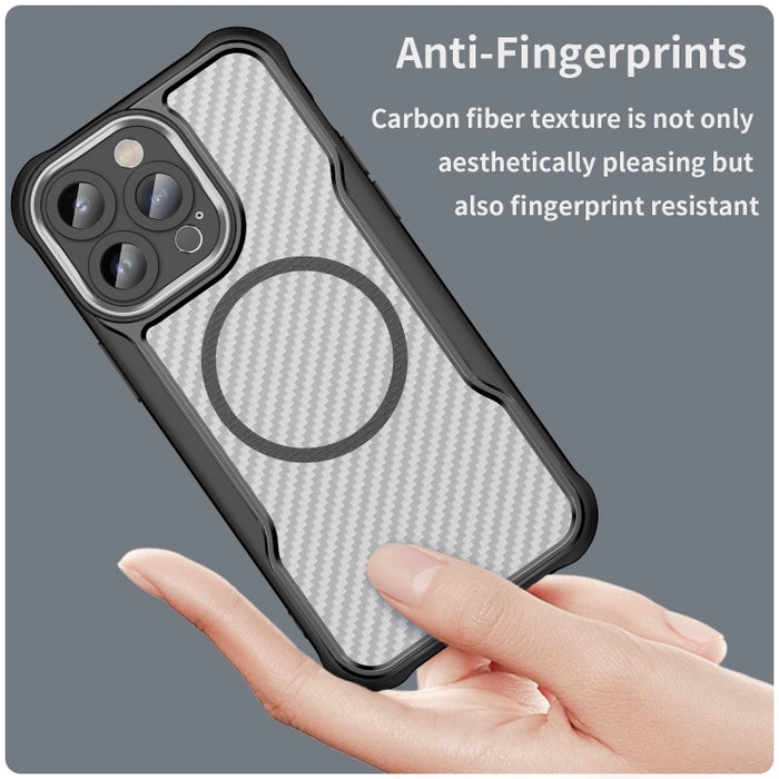 Funda para teléfono translúcida MagSafe con textura de fibra de carbono, For iPhone 11 Pro