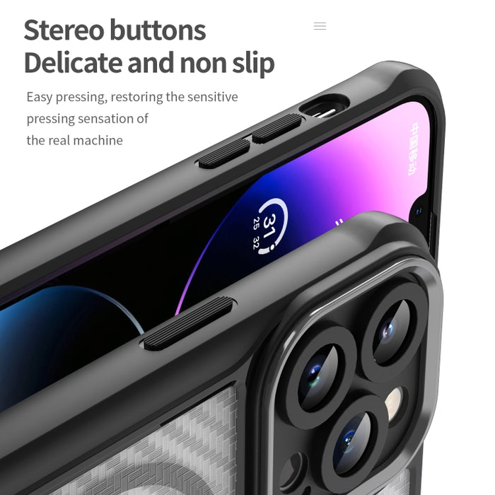 Funda para teléfono translúcida MagSafe con textura de fibra de carbono, For iPhone 11 Pro
