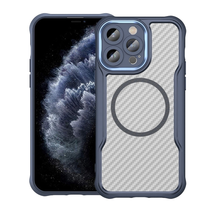 Funda para teléfono translúcida MagSafe con textura de fibra de carbono, For iPhone 11 Pro