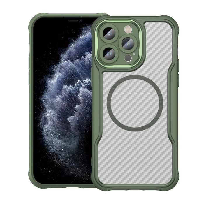 Funda para teléfono translúcida MagSafe con textura de fibra de carbono, For iPhone 11 Pro