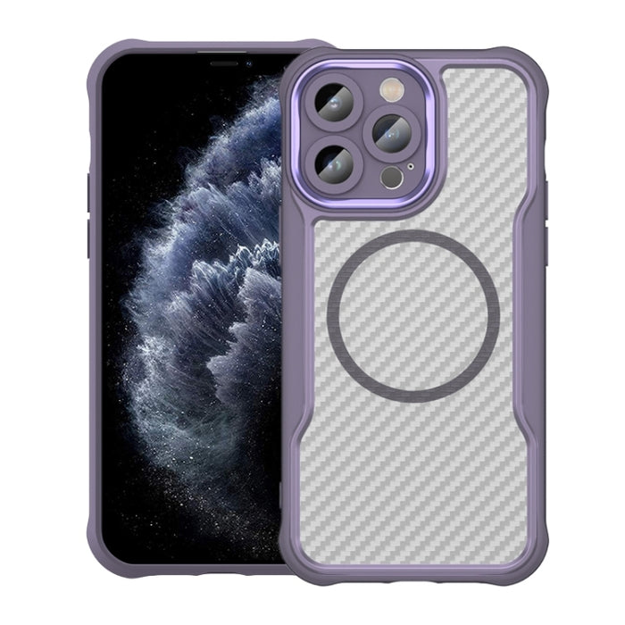 Funda para teléfono translúcida MagSafe con textura de fibra de carbono, For iPhone 11 Pro