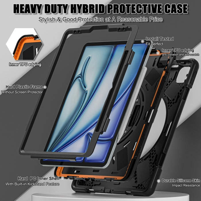Caja híbrida giratoria de la tableta de la PC del silicón del apretón de Kickstand, For iPad Pro 13 2025 / 2024, For iPad Pro 11 2025 / 2024, For iPad Air 11 2024 / Air 11 2025, For iPad Air 13 2024 / Air 13 2025