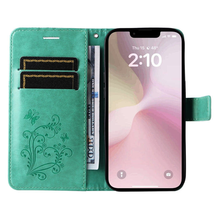 Caja del teléfono del cuero del tirón del patrón en relieve de la mariposa 3D, For iPhone 16 Pro Max, For iPhone 16 Pro, For iPhone 16 Plus, For iPhone 16, iPhone 16e