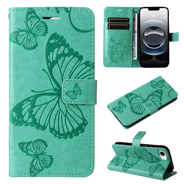 Caja del teléfono del cuero del tirón del patrón en relieve de la mariposa 3D, For iPhone 16 Pro Max, For iPhone 16 Pro, For iPhone 16 Plus, For iPhone 16, iPhone 16e