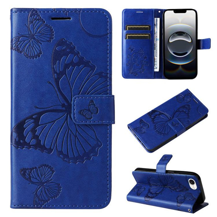 Caja del teléfono del cuero del tirón del patrón en relieve de la mariposa 3D, For iPhone 16 Pro Max, For iPhone 16 Pro, For iPhone 16 Plus, For iPhone 16, iPhone 16e