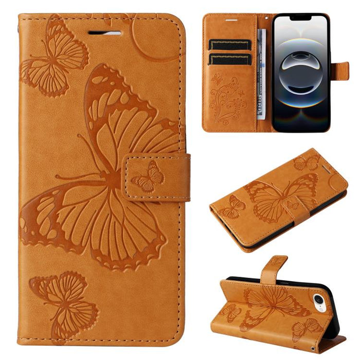 Caja del teléfono del cuero del tirón del patrón en relieve de la mariposa 3D, For iPhone 16 Pro Max, For iPhone 16 Pro, For iPhone 16 Plus, For iPhone 16, iPhone 16e