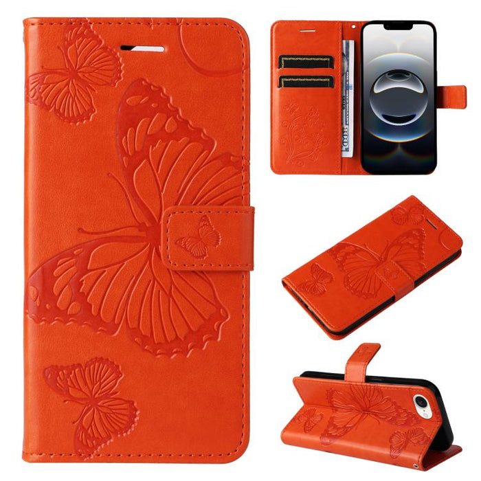 Caja del teléfono del cuero del tirón del patrón en relieve de la mariposa 3D, For iPhone 16 Pro Max, For iPhone 16 Pro, For iPhone 16 Plus, For iPhone 16, iPhone 16e