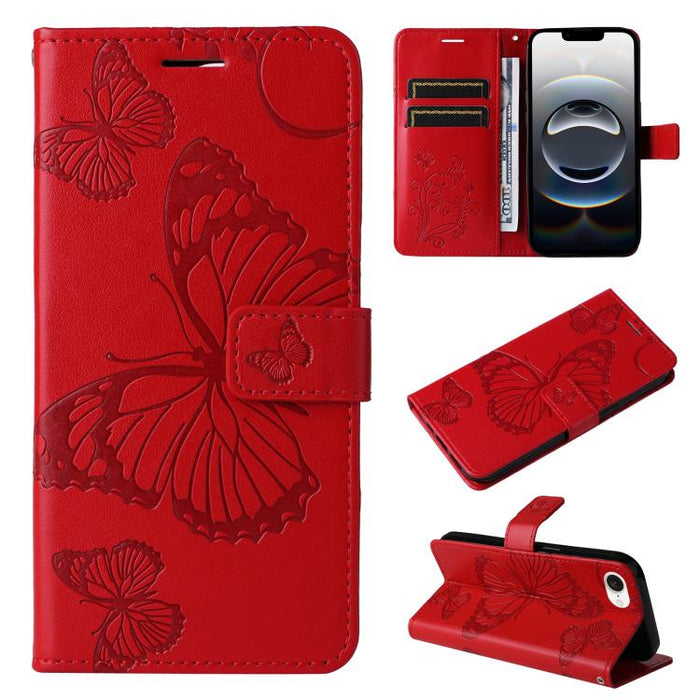 Caja del teléfono del cuero del tirón del patrón en relieve de la mariposa 3D, For iPhone 16 Pro Max, For iPhone 16 Pro, For iPhone 16 Plus, For iPhone 16, iPhone 16e