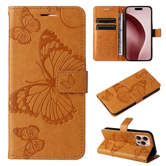 Caja del teléfono del cuero del tirón del patrón en relieve de la mariposa 3D, For iPhone 16 Pro Max, For iPhone 16 Pro, For iPhone 16 Plus, For iPhone 16, iPhone 16e