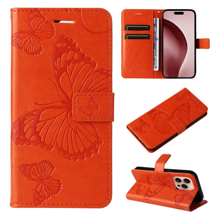 Caja del teléfono del cuero del tirón del patrón en relieve de la mariposa 3D, For iPhone 16 Pro Max, For iPhone 16 Pro, For iPhone 16 Plus, For iPhone 16, iPhone 16e