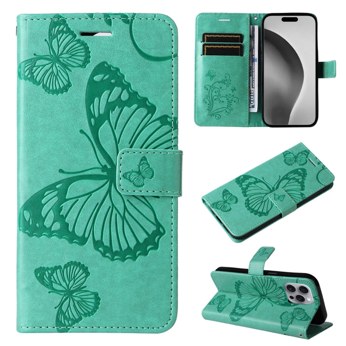 Caja del teléfono del cuero del tirón del patrón en relieve de la mariposa 3D, For iPhone 16 Pro Max, For iPhone 16 Pro, For iPhone 16 Plus, For iPhone 16, iPhone 16e