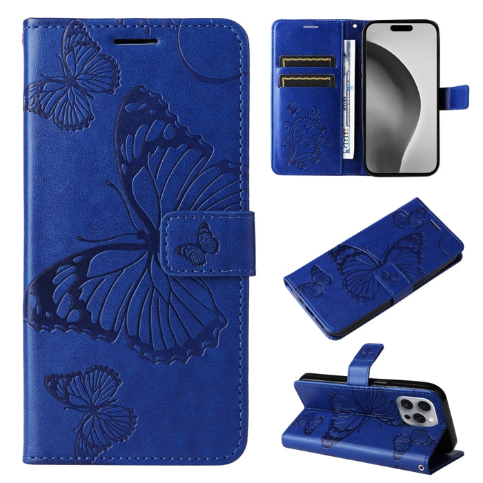 Caja del teléfono del cuero del tirón del patrón en relieve de la mariposa 3D, For iPhone 16 Pro Max, For iPhone 16 Pro, For iPhone 16 Plus, For iPhone 16, iPhone 16e