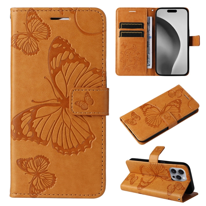 Caja del teléfono del cuero del tirón del patrón en relieve de la mariposa 3D, For iPhone 16 Pro Max, For iPhone 16 Pro, For iPhone 16 Plus, For iPhone 16, iPhone 16e