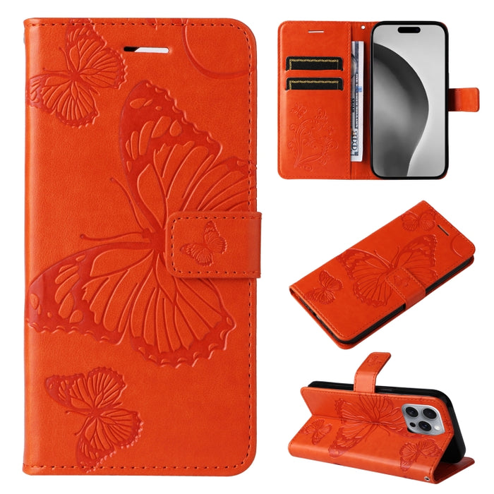 Caja del teléfono del cuero del tirón del patrón en relieve de la mariposa 3D, For iPhone 16 Pro Max, For iPhone 16 Pro, For iPhone 16 Plus, For iPhone 16, iPhone 16e