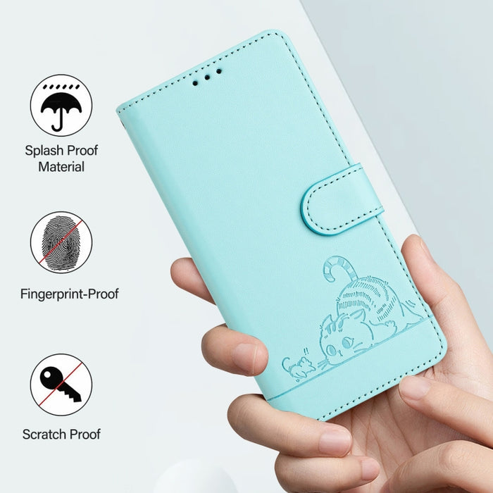 Funda para teléfono de cuero RFID con diseño en relieve de rata y gato con cordón, For Xiaomi A3 4G Global, For  Xiaomi POCO C61 4G Global, For Xiaomi Redmi 13C 4G Global, For Xiaomi POCO C65 Global, For Xiaomi POCO M6 5G Global                        ...