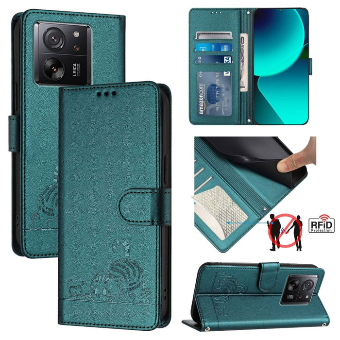 Funda para teléfono de cuero RFID con diseño en relieve de rata y gato con cordón, For Xiaomi A3 4G Global, For  Xiaomi POCO C61 4G Global, For Xiaomi Redmi 13C 4G Global, For Xiaomi POCO C65 Global, For Xiaomi POCO M6 5G Global                        ...