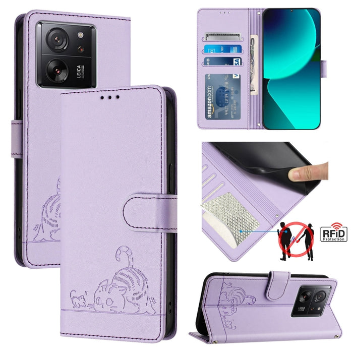 Funda para teléfono de cuero RFID con diseño en relieve de rata y gato con cordón, For Xiaomi A3 4G Global, For  Xiaomi POCO C61 4G Global, For Xiaomi Redmi 13C 4G Global, For Xiaomi POCO C65 Global, For Xiaomi POCO M6 5G Global                        ...