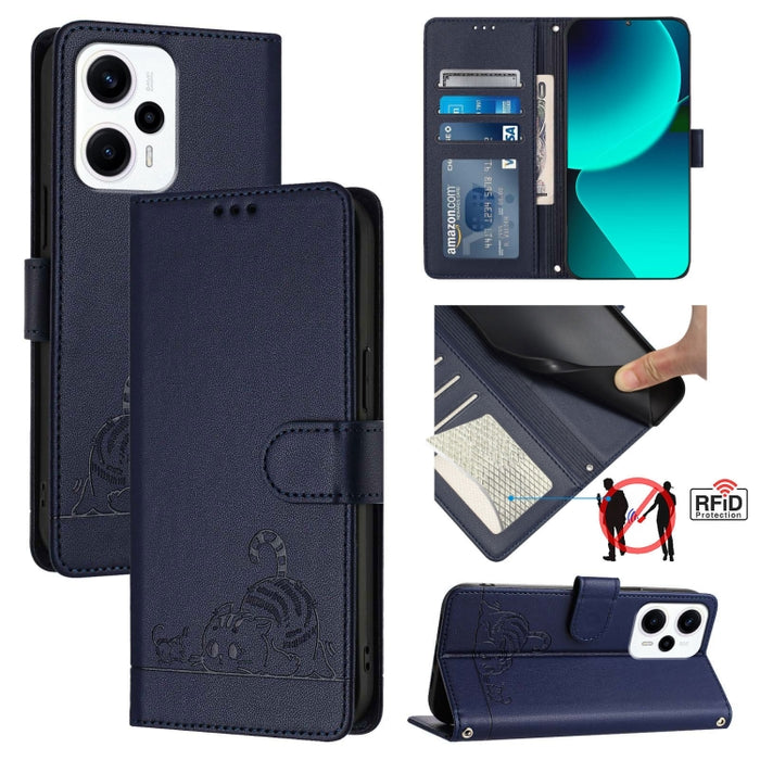 Funda para teléfono de cuero RFID con diseño en relieve de rata y gato con cordón, For Xiaomi A3 4G Global, For  Xiaomi POCO C61 4G Global, For Xiaomi Redmi 13C 4G Global, For Xiaomi POCO C65 Global, For Xiaomi POCO M6 5G Global                        ...