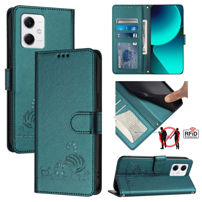 Funda para teléfono de cuero RFID con diseño en relieve de rata y gato con cordón, For Xiaomi Redmi Note 12 5G Global, For Xiaomi POCO X5, For Xiaomi Redmi Note 12 Turbo 5G, For Xiaomi POCO F5 Pro, For Xiaomi Redmi Note 11 4G Global                    ...