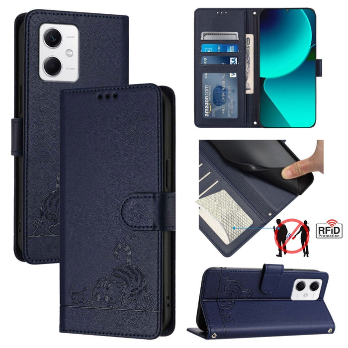 Funda para teléfono de cuero RFID con diseño en relieve de rata y gato con cordón, For Xiaomi Redmi Note 12 5G Global, For Xiaomi POCO X5, For Xiaomi Redmi Note 12 Turbo 5G, For Xiaomi POCO F5 Pro, For Xiaomi Redmi Note 11 4G Global                    ...