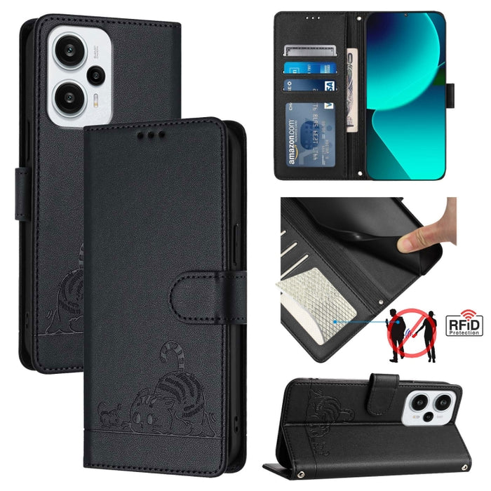 Funda para teléfono de cuero RFID con diseño en relieve de rata y gato con cordón, For Xiaomi Redmi Note 12 5G Global, For Xiaomi POCO X5, For Xiaomi Redmi Note 12 Turbo 5G, For Xiaomi POCO F5 Pro, For Xiaomi Redmi Note 11 4G Global                    ...