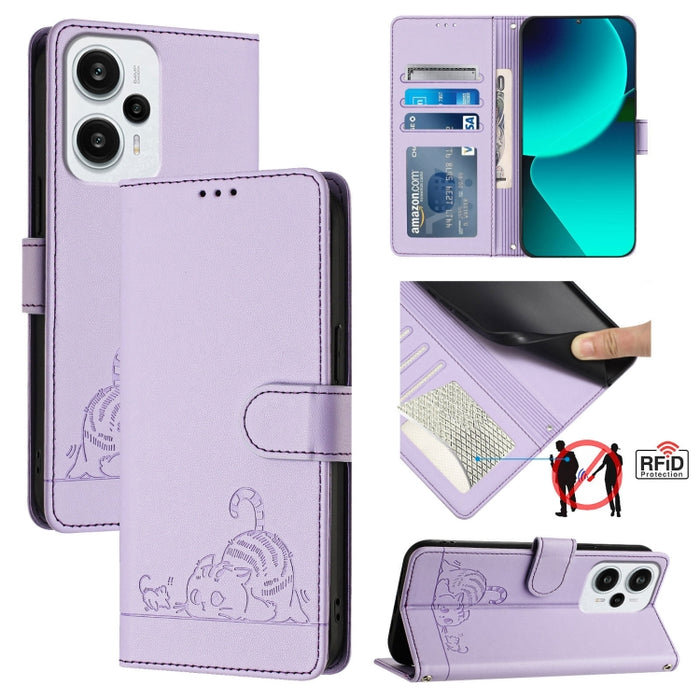 Funda para teléfono de cuero RFID con diseño en relieve de rata y gato con cordón, For Xiaomi Redmi Note 12 5G Global, For Xiaomi POCO X5, For Xiaomi Redmi Note 12 Turbo 5G, For Xiaomi POCO F5 Pro, For Xiaomi Redmi Note 11 4G Global                    ...