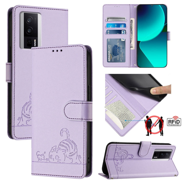 Funda para teléfono de cuero RFID con diseño en relieve de rata y gato con cordón, For Xiaomi Redmi Note 12 5G Global, For Xiaomi POCO X5, For Xiaomi Redmi Note 12 Turbo 5G, For Xiaomi POCO F5 Pro, For Xiaomi Redmi Note 11 4G Global                    ...