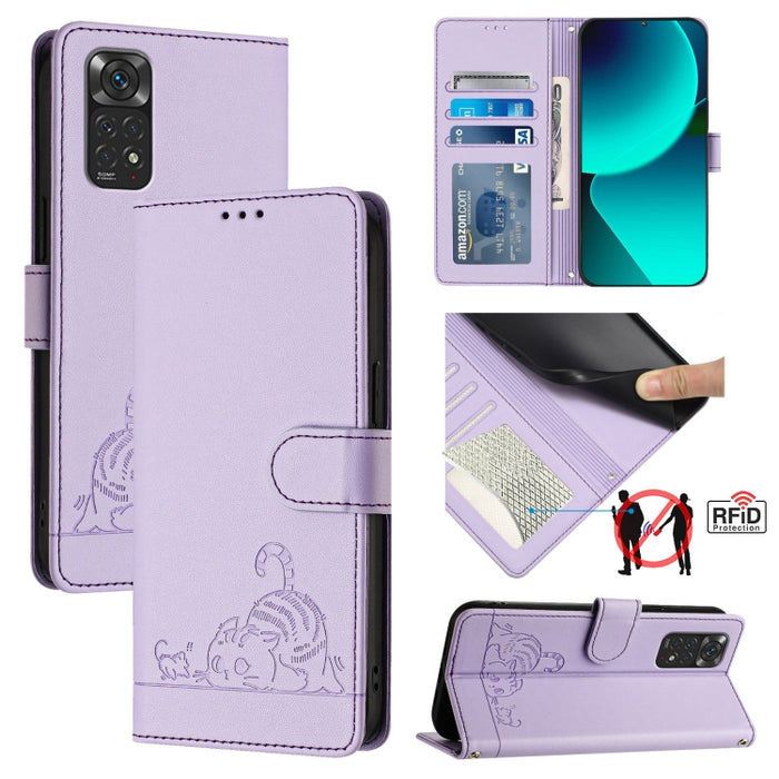 Funda para teléfono de cuero RFID con diseño en relieve de rata y gato con cordón, For Xiaomi Redmi Note 12 5G Global, For Xiaomi POCO X5, For Xiaomi Redmi Note 12 Turbo 5G, For Xiaomi POCO F5 Pro, For Xiaomi Redmi Note 11 4G Global                    ...