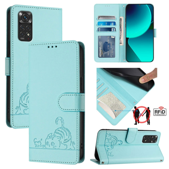 Funda para teléfono de cuero RFID con diseño en relieve de rata y gato con cordón, For Xiaomi Redmi Note 12 5G Global, For Xiaomi POCO X5, For Xiaomi Redmi Note 12 Turbo 5G, For Xiaomi POCO F5 Pro, For Xiaomi Redmi Note 11 4G Global                    ...